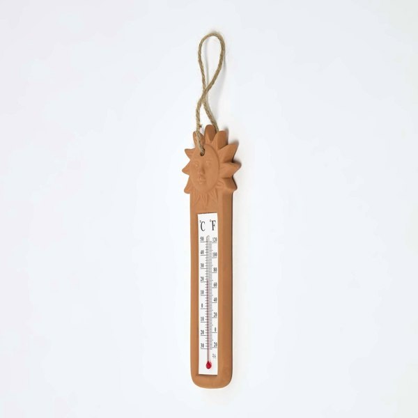HOMESCAPES Outdoor Thermometer with Orange Sun Design
