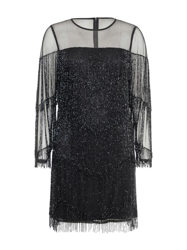 Rose & Nancy Elise Black Beaded Fringe Mini Dress