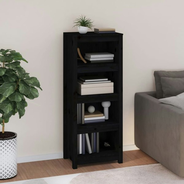Berkfield Book Cabinet Black 50x35x125.5 cm Solid Wood Pine