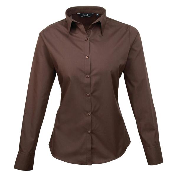 Premier Womens/Ladies Poplin Long-Sleeved Blouse - Brown