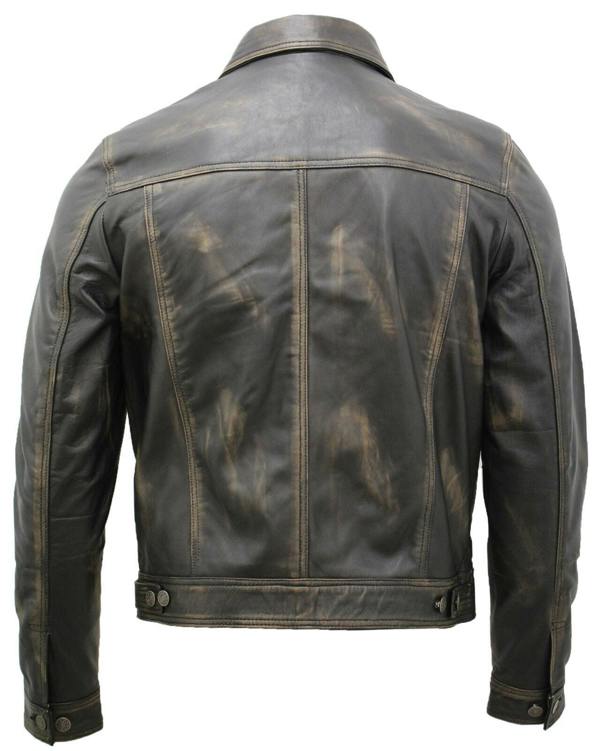 Infinity Leather Mens Trucker Slim Fit Leather Shirt Jeans Jacket
