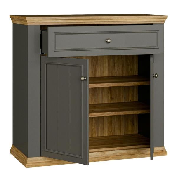 Furniture To Go Pontypool 2 Door 1 Drawer Small Sideboard in Wolfram Grey and Mauvella Oak