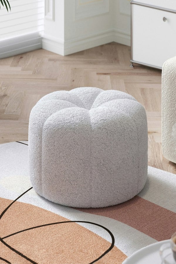 Living and Home Round Shape Teddy Fabric Footstool
