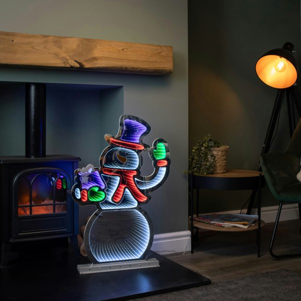 Samuel Alexander 76cm Infinity Light up Standing Snowman Christmas Decoration with Multi-Coloured LEDs on Metal Base