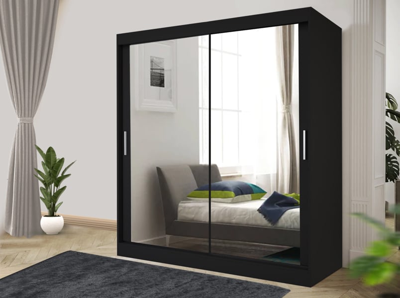 RAC3 Stylish Bedroom Sliding Wardrobe -  comes in White/Grey/Black/Oak and Width 100cm/120cm/150cm/180cm/203cm/250cm (Black, 100cm)