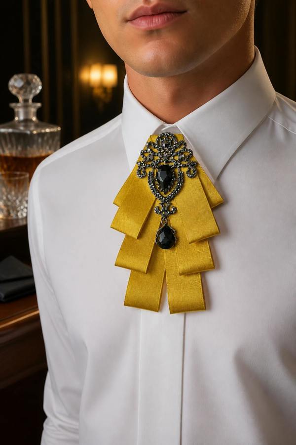 Pamoni Luxurious Golden & Black Gemstone Bow Tie