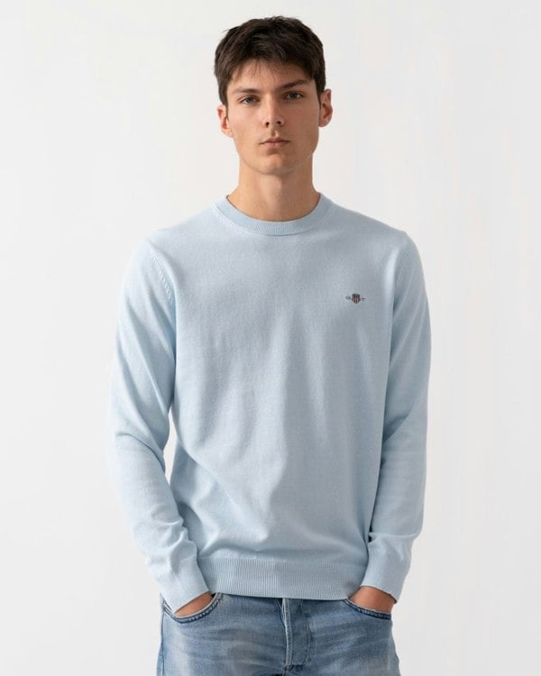 GANT Mens Classic Cotton Crew Neck Jumper - 457 Fresh Blue - CHO - Designer Mens Jumpers