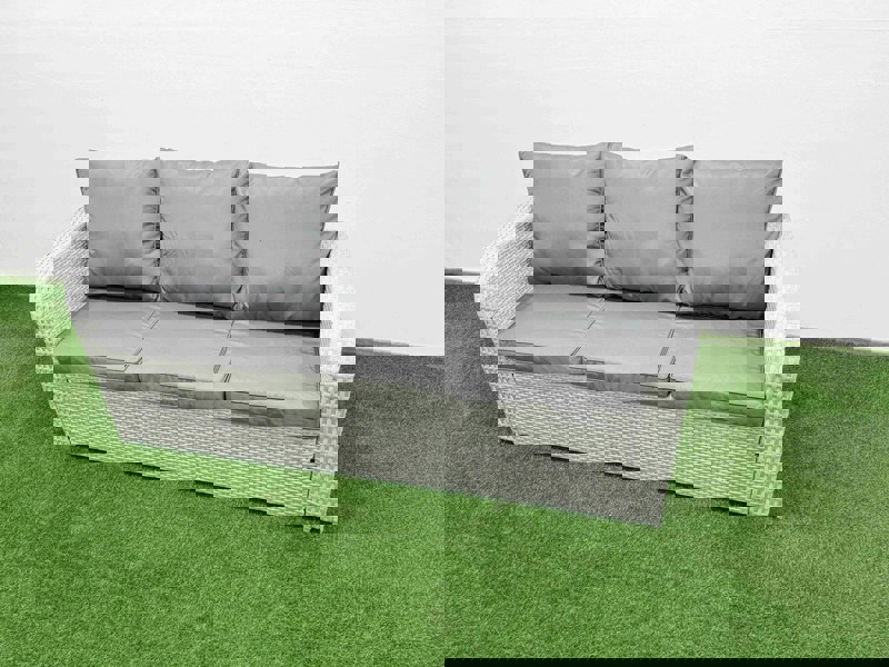 Fimous 6-Seater Light Grey PE Rattan Outdoor Sofa Set | Oblong Coffee Table, Reclining Chair, Loveseat, 3-Seater Sofa, 2 Side Tables