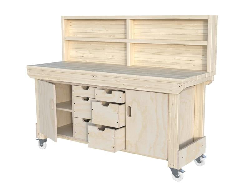 Acorn Heavy-Duty Cupboard Workbench (V.5) – Sturdy Wooden Workbench with Two Cupboards, One on Each side, Multiple Large Drawers, and Optional Back Panel or Pegboard, Ideal for Garages, Workshops, and Sheds
