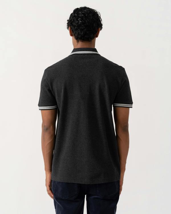 Back of BOSS Green Paddy Mens Cotton-Piqué Polo Shirt with Contrast Logo - Dark Grey 022
