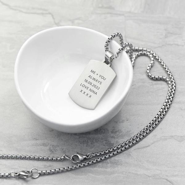 Personalised Men's Blue Turquoise Dog Tag Necklace - alternative angle