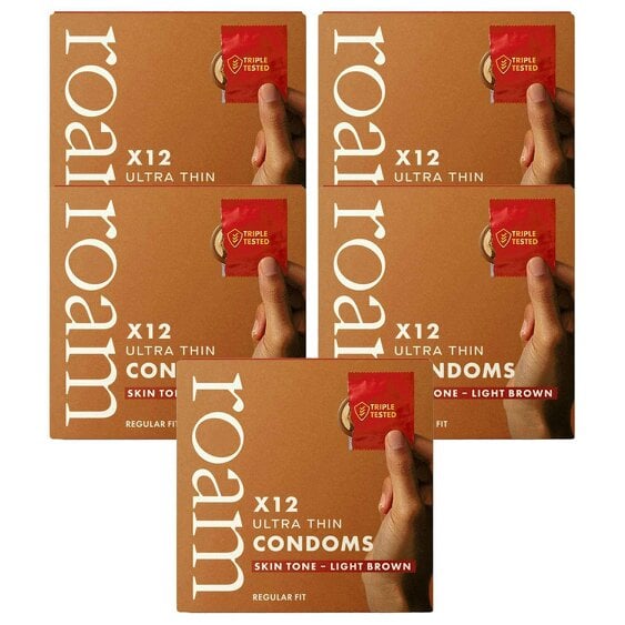 Roam Light Brown Skin Tone Condoms - Ultra Thin Regular Fit - 60 Pack (5 x 12)