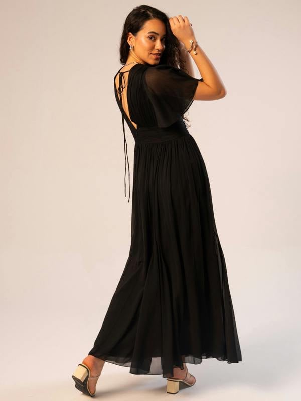 Rose & Nancy Anais Black Embellished Bow Maxi Dress