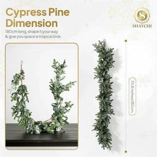 18cm Green Cypress Pine Garland with Pine Cones for Christmas Doors, Mantles and Stair Decor image 8