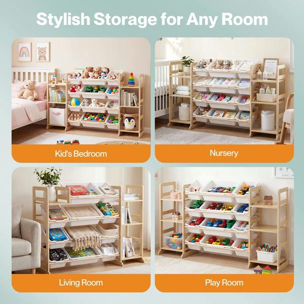 Levede Kids Toy Storage Organiser Wooden Book Shelf 12 Removable Storage Bins