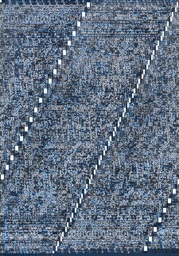 Living Room Rug Vintage Design In Blue