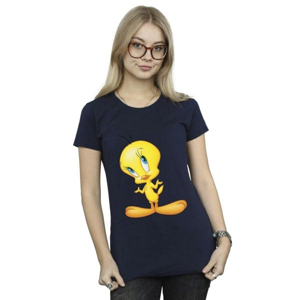 Looney Tunes Womens Tweety Standing Cotton T-Shirt - Navy Blue