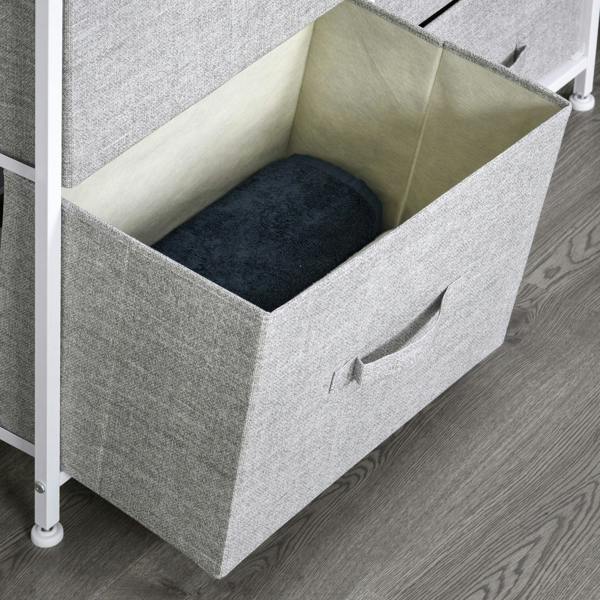 Grey linen fabric drawer basket open with inner lining for storing items