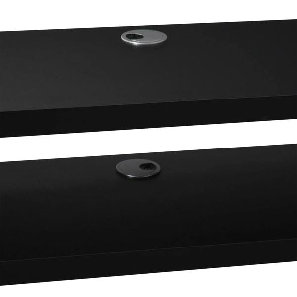 Black TV console top view showing cable hole openings