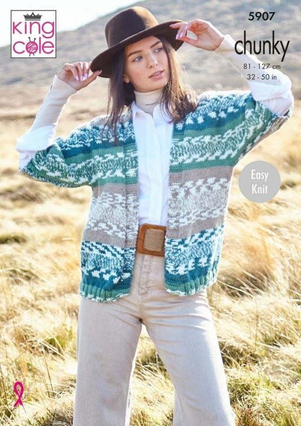 King Cole Nordic Chunky Knitting Pattern 5907, Cardigans, Waistcoats for Women, 32 - 50 Inches - Easy
