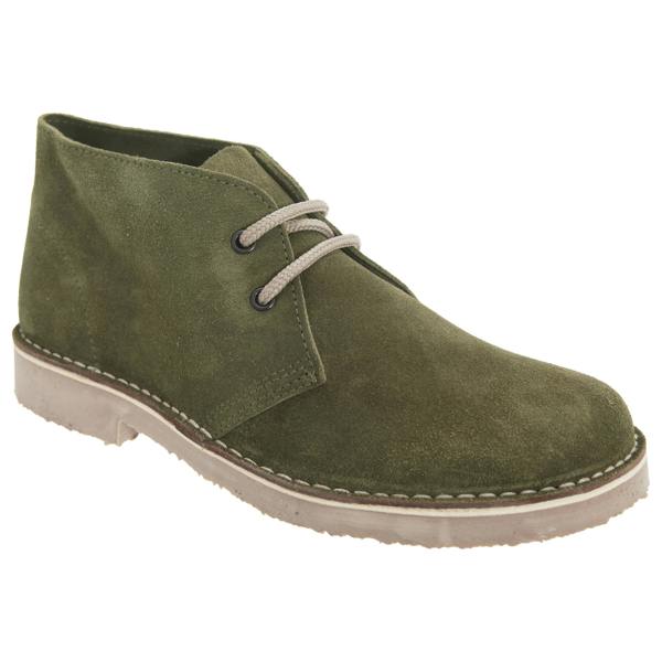 Roamers Mens Real Suede Round Toe Unlined Desert Boots - Khaki