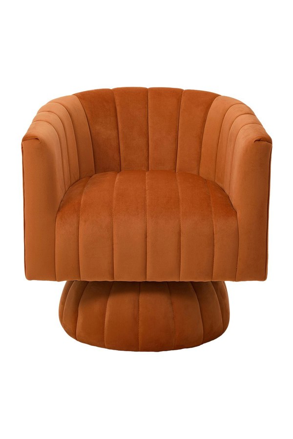 Living and Home Orange Velvet Upholstered Swivel Accent Armchair