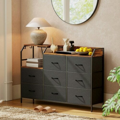 Wyld Haus Comke Metal And Wood Brown And Black 8 Drawer Storage Chest With Integrated Charging Station