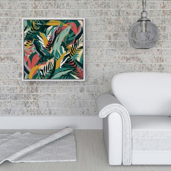 Warren Reed Coloured Tropical Leaves Framed Canvas