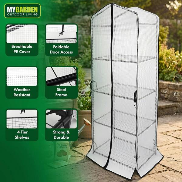 My Garden Outdoor Living My Garden Greenhouse 3 & 4 Tier with Shelving & PE Mesh Cover with Zip Closure-Free Standing Greenhouse Shelves & Steel Frame
