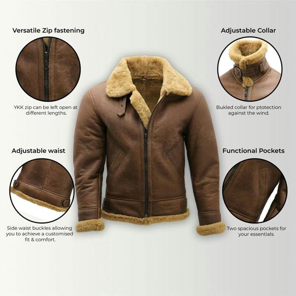 Infinity Leather Mens B3 WW2 Sheepskin Leather Flying Aviator Jacket-Houston