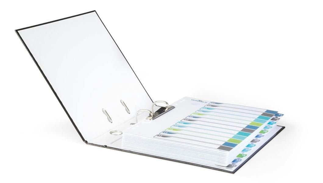 Durable 12 Part Numbered Tab Punched Index Dividers + Cover | A4+ | Colour Coded