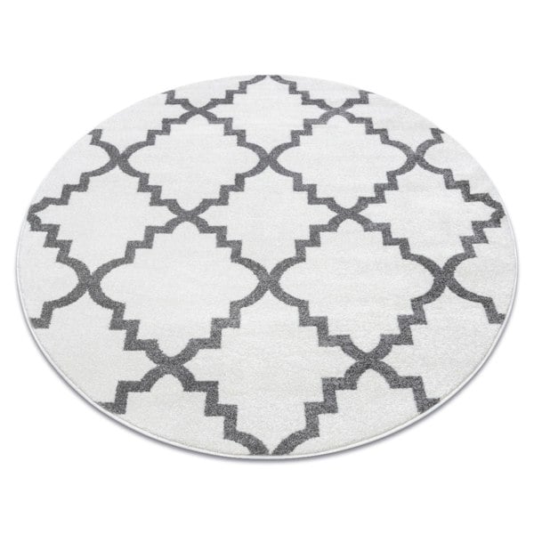 RugsX Sketch Circular Rug - White & Grey Quatrefoil