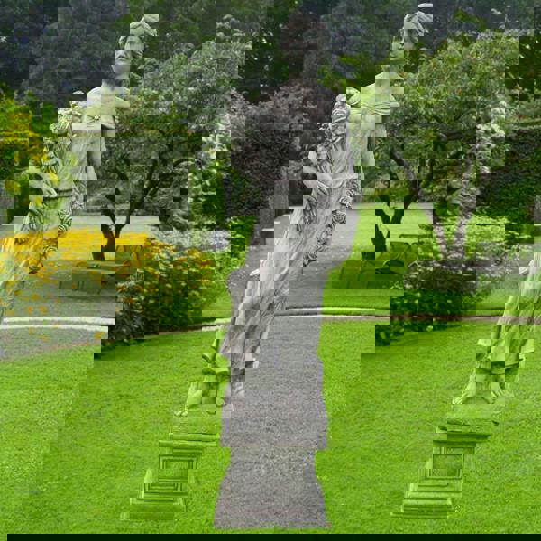 Large Conservatory Female Statue with Rose Bouquet on a Plinth