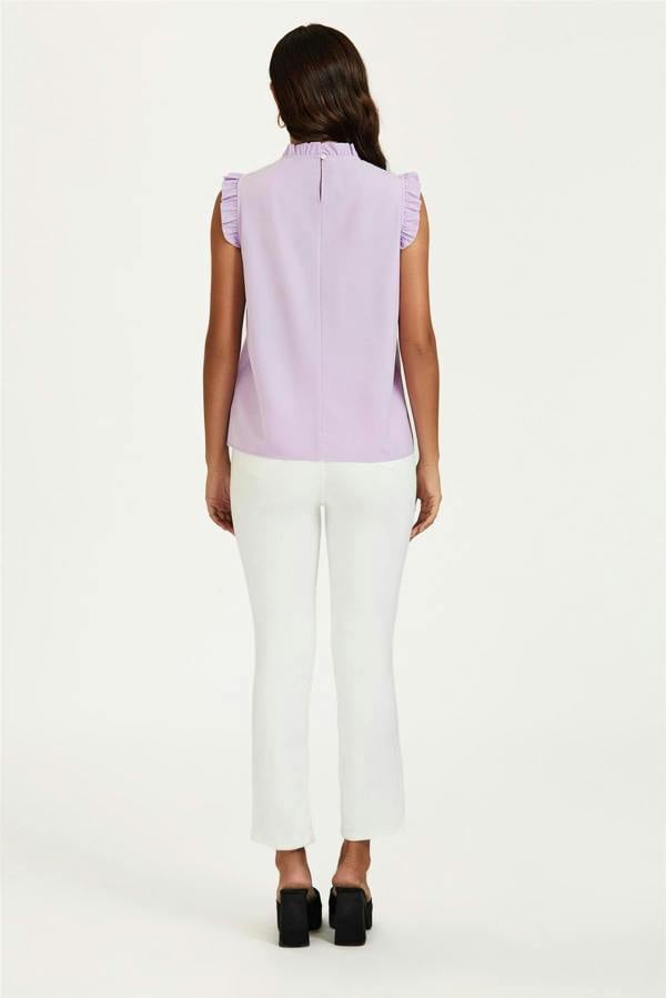 FS Collection Frill Trim Sleeve Frill Neck Blouse Top In Light Purple