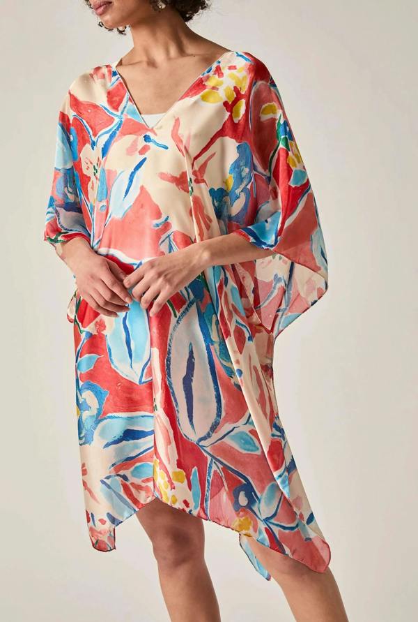 James Lakeland Red Abstract Floral Kaftan
