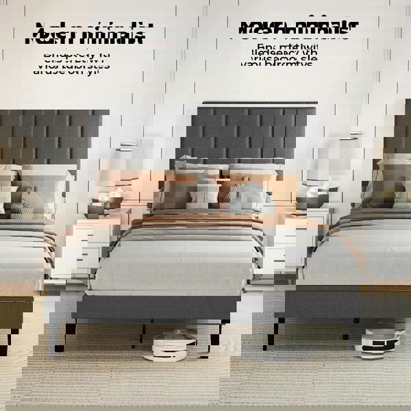 Levede Bed Frame Small Double Soft Upholstered Modern Linen Fabric Wooden Slat