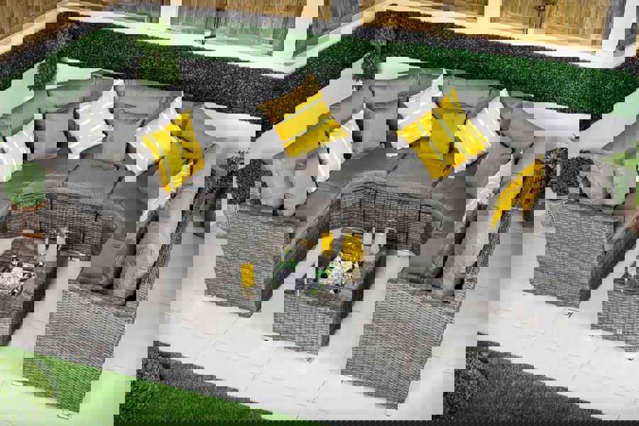 Giardino Santorini 5 Seat Modular Sofa Rattan Garden Furniture Set Outdoor Lounge Ice Bucket Coffee Table