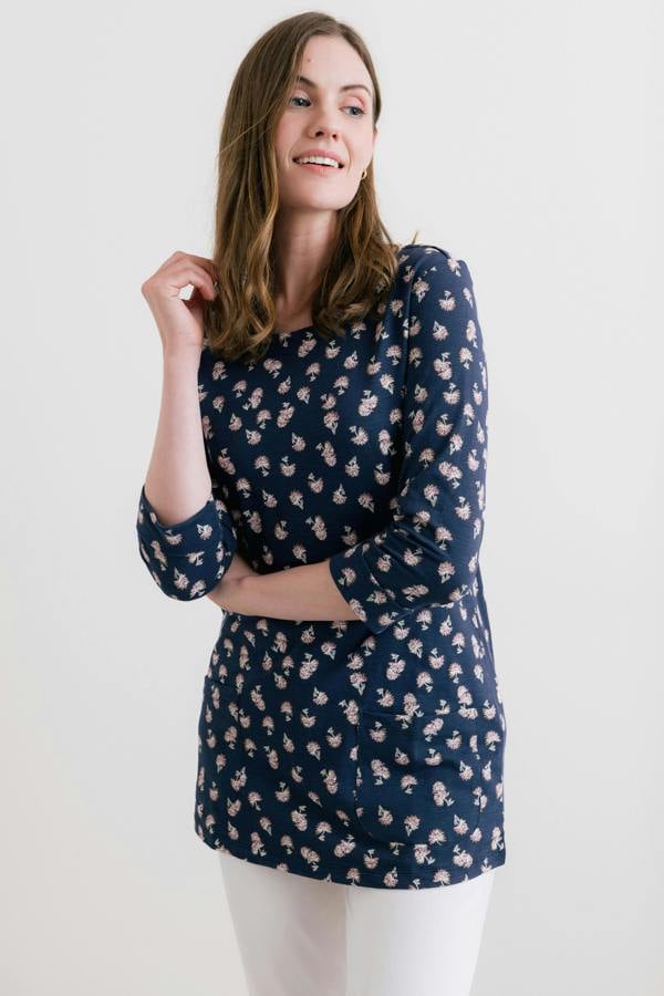 Lily & Me Coastal 3/4 Sleeve Jersey Print Tunic Navy