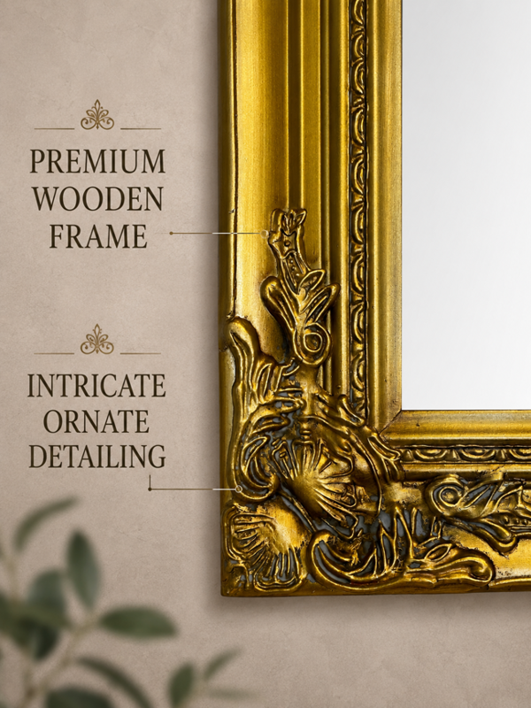 Downton Interiors Large Antique Gold Wood Frame Wall Mirror 90cm x 65cm