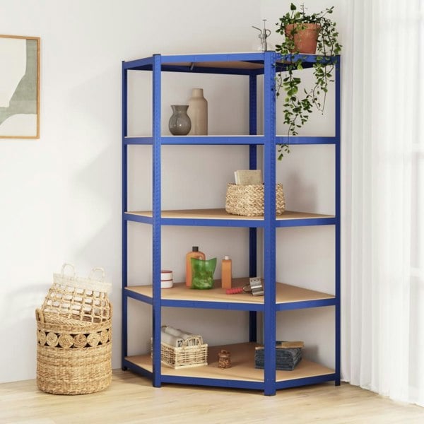 Berkfield 5-Layer Corner Shelf Blue Steel&Engineered Wood