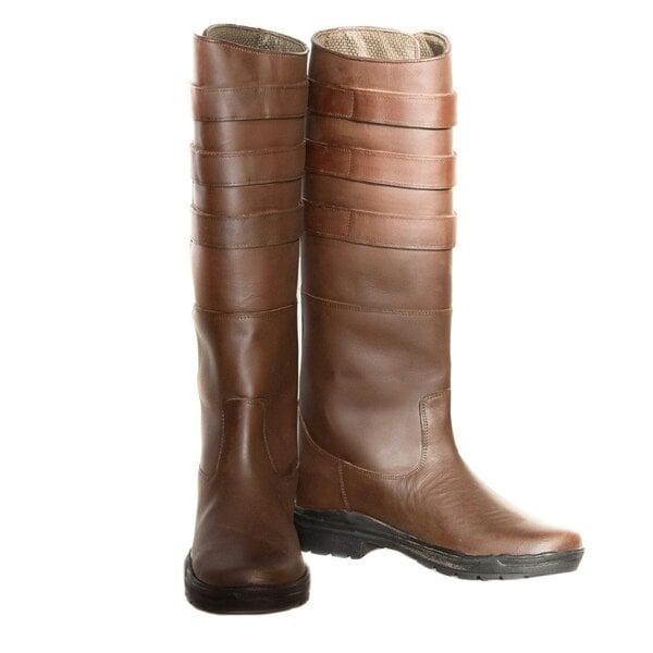 eQuitack Unisex Leather Long Yard & Stable Country Horse Riding Boots With Adjustable Straps Brown