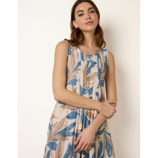 Blue Vanilla Dress With Tropical Leaf Print