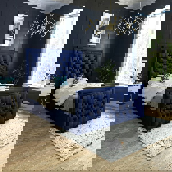 Casa Magna Romano Straight Winged Upholstered Soft Velvet Bed Frame - Cream