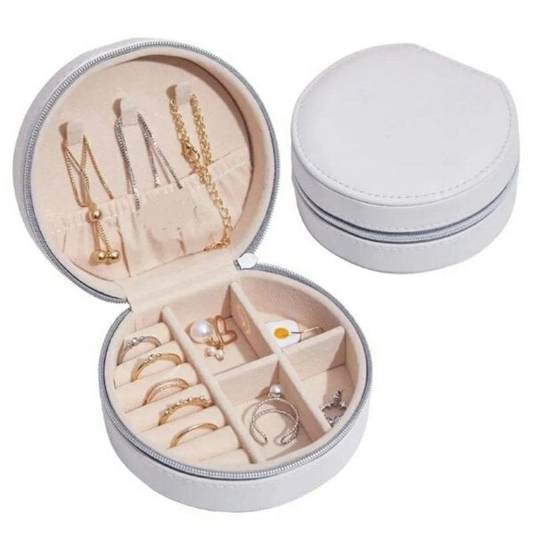 The Colourful Aura Pink and White Soft Makeup Keepsake Trinket Storage Leather Travel Jewellery Box