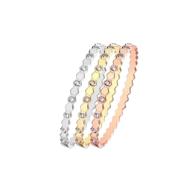 The Colourful Aura Slim Honeycomb Hexagonal Zircon Elegant Cutting Grain Bangle Bracelet