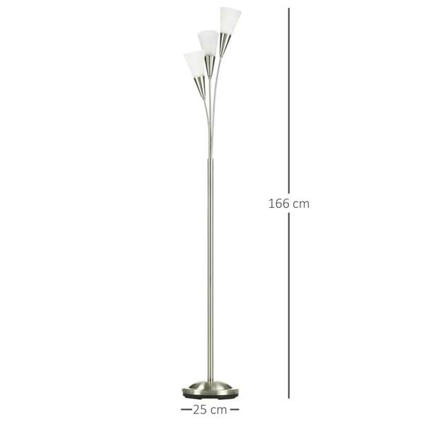 Tall 3-light silver standing floor lamp, 166 cm height, round base