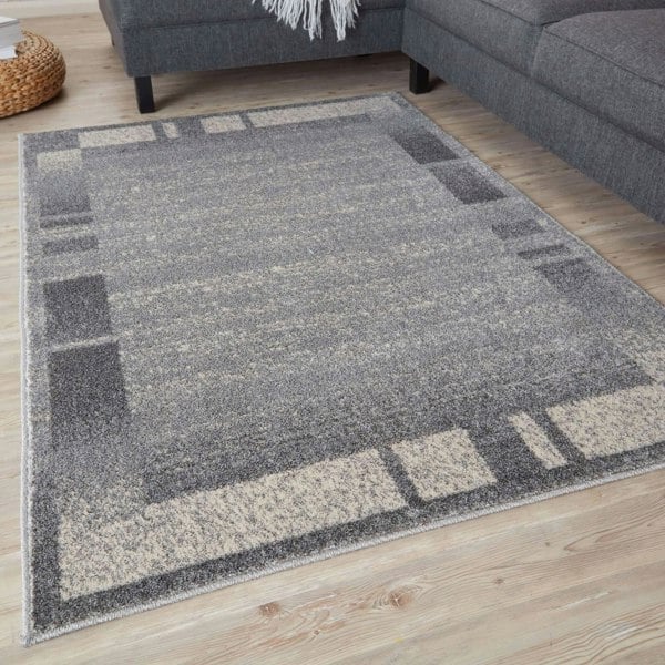 Modern Living Room Rug Bordered Grey Cream | The Rugs
