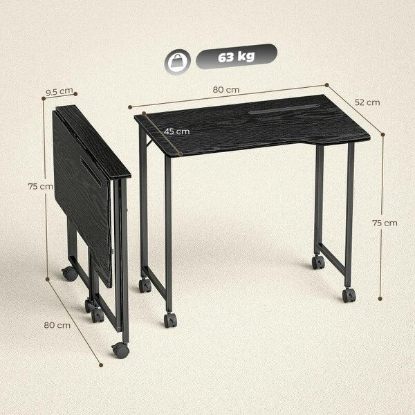 Folding Small Desk on Wheels - Black Wood Effect