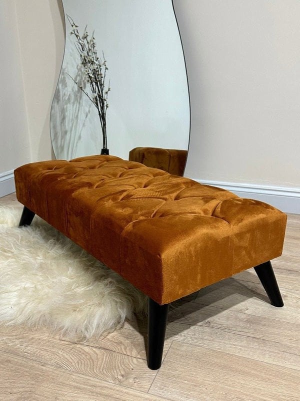 Comfortable and stylish burnt orange velvet pouffe ottoman  - ISTOOLS