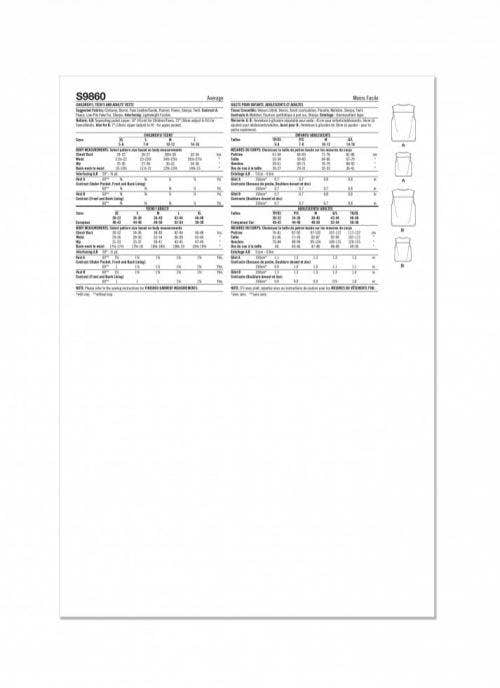 Simplicity Sewing Pattern 9860, Waistcoats for Kids, Teenagers, Men, Women, A (XS - L / XS - XL) - Intermediate